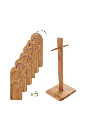 Pack de 6 pelles de présentation en bois + son support pour les suspendre